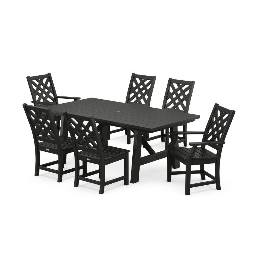 POLYWOOD Wovendale 7-Piece Rustic Farmhouse Dining Set in Black