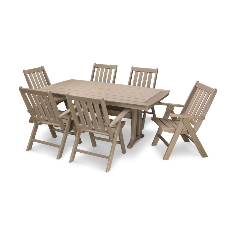 POLYWOOD Vineyard Folding Chair 7-Piece Dining Set with Trestle Legs in Vintage Sahara