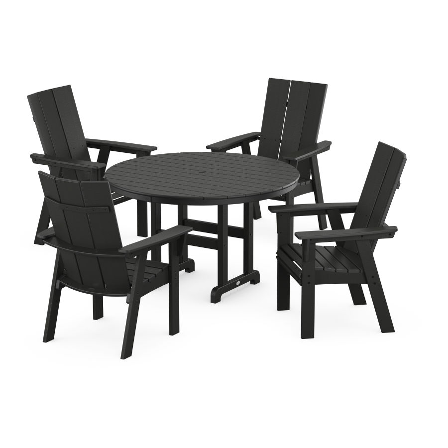 POLYWOOD Modern Adirondack 5-Piece Round Dining Set in Black