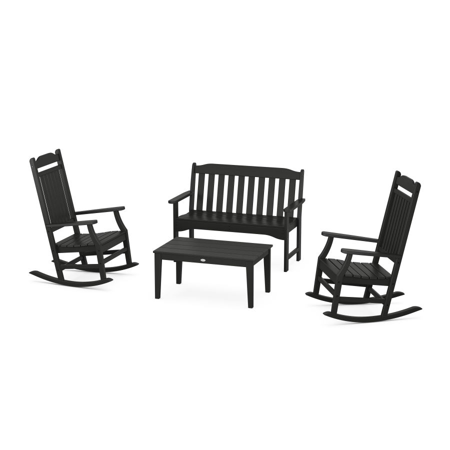 POLYWOOD Country Living Rocking Chair 4-Piece Porch Set in Black