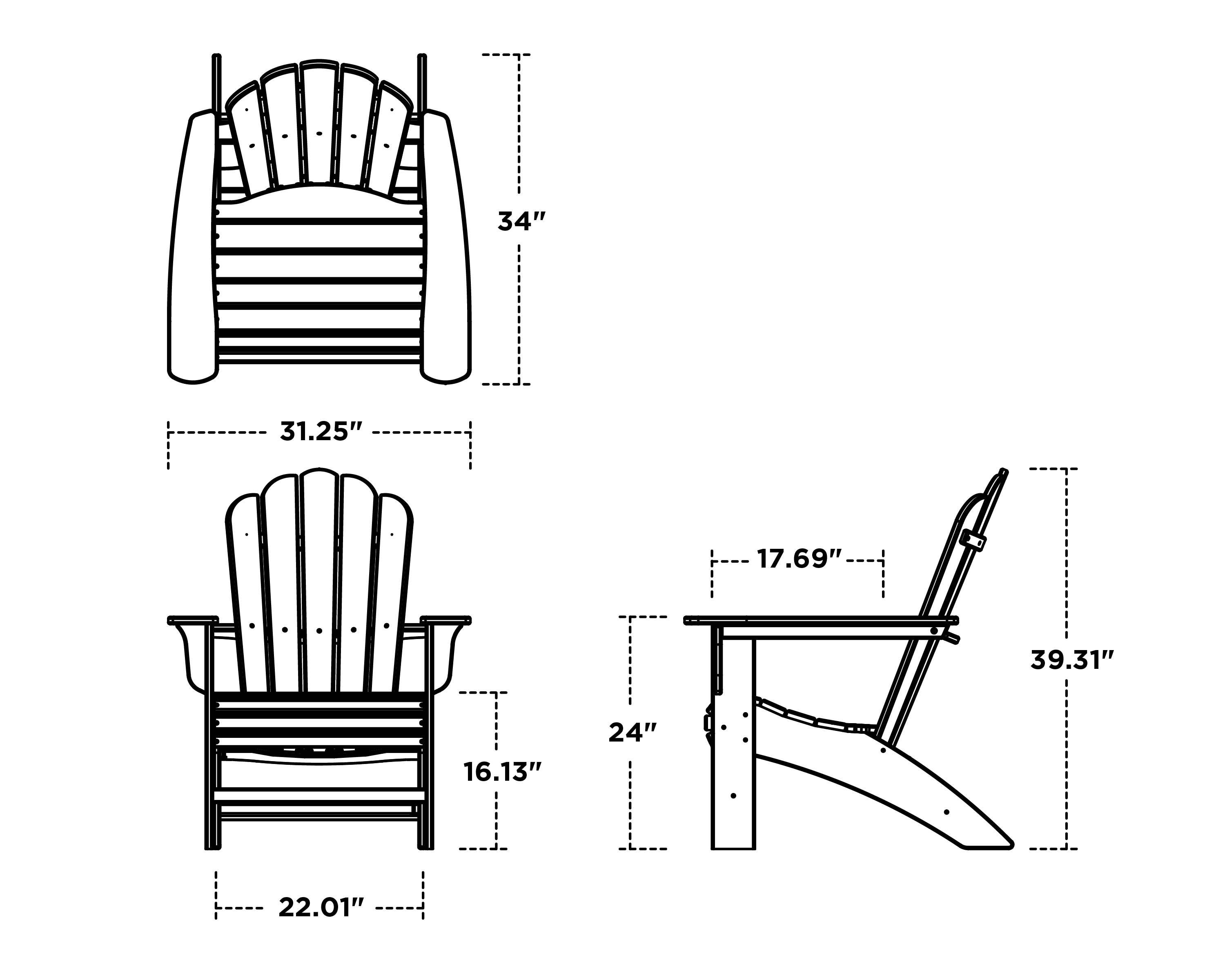 Dimensions for Cottage Curveback Adirondack Chair