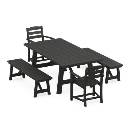 La Casa Cafe 5-Piece Rustic Farmhouse Dining Set With Trestle Legs in Black