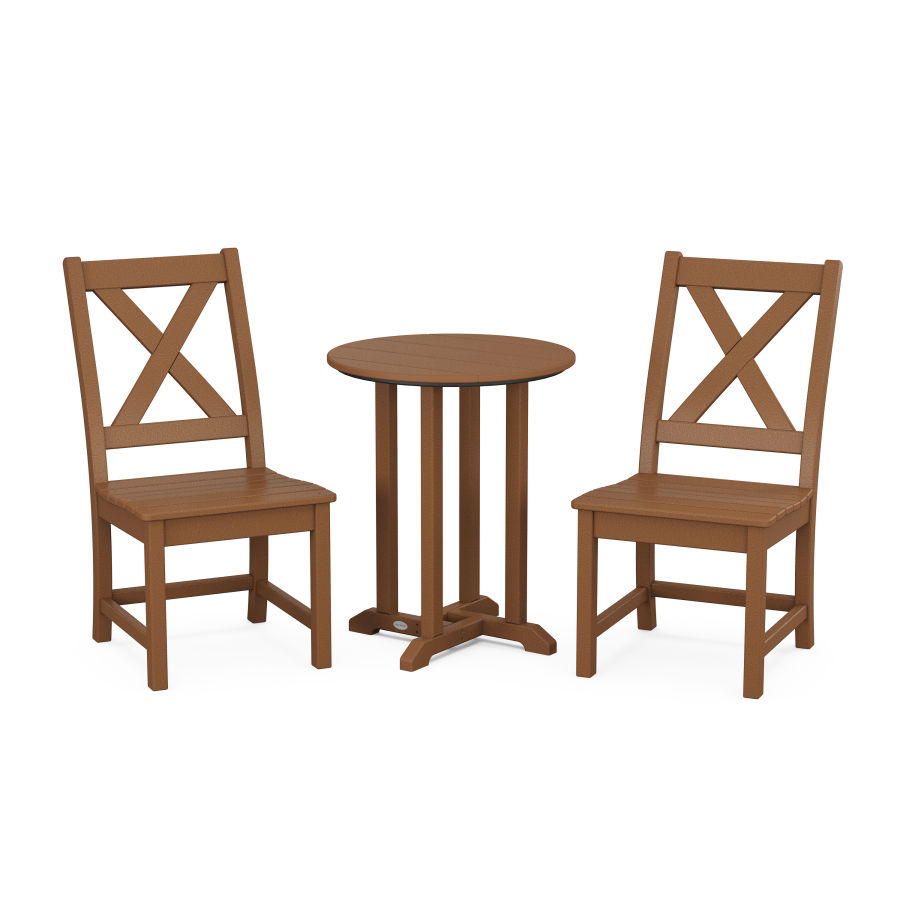 POLYWOOD Braxton Side Chair 3-Piece Round Dining Set in Teak
