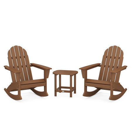 Vineyard 3-Piece Adirondack Rocking Chair Set with South Beach 18" Side Table in Teak
