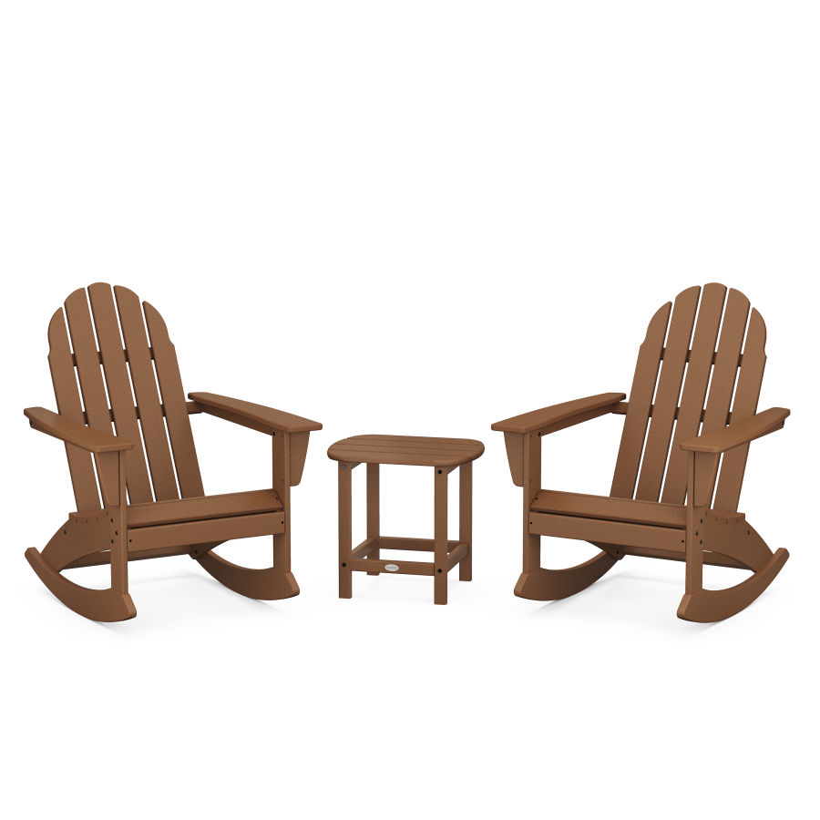 POLYWOOD Vineyard 3-Piece Adirondack Rocking Chair Set with South Beach 18" Side Table in Teak