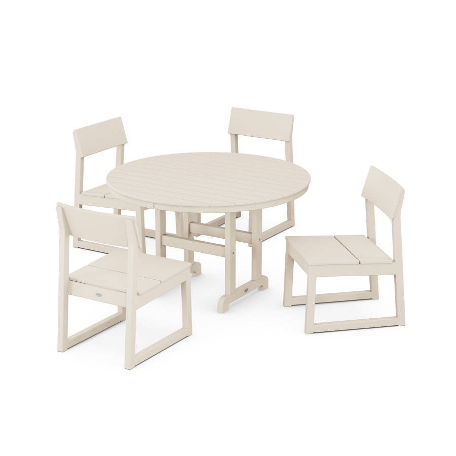 POLYWOOD EDGE Side Chair 5-Piece Round Dining Set in Sand