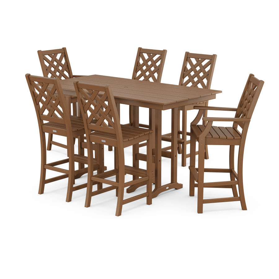 POLYWOOD Wovendale 7-Piece Farmhouse Bar Set in Teak