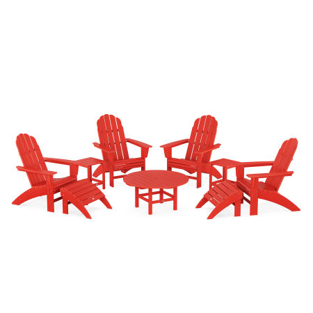 POLYWOOD Vineyard Curveback Adirondack Chair 9-Piece Conversation Set in Sunset Red