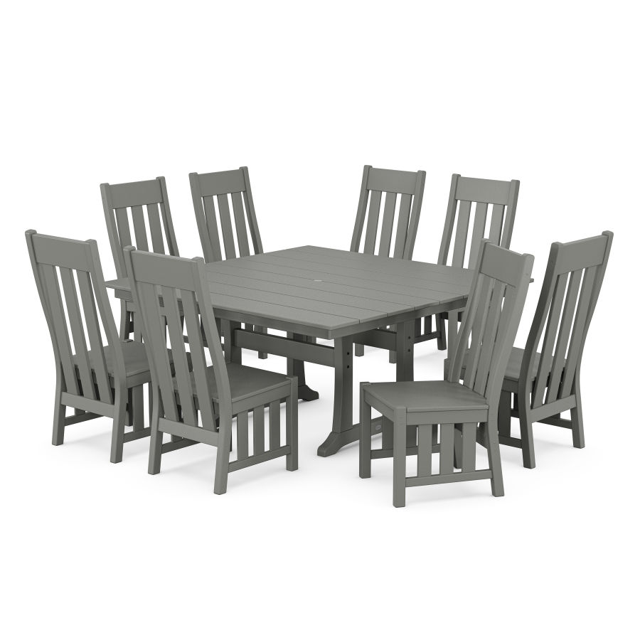 POLYWOOD Acadia Side Chair 9-Piece Square Farmhouse Dining Set with Trestle Legs in Slate Grey