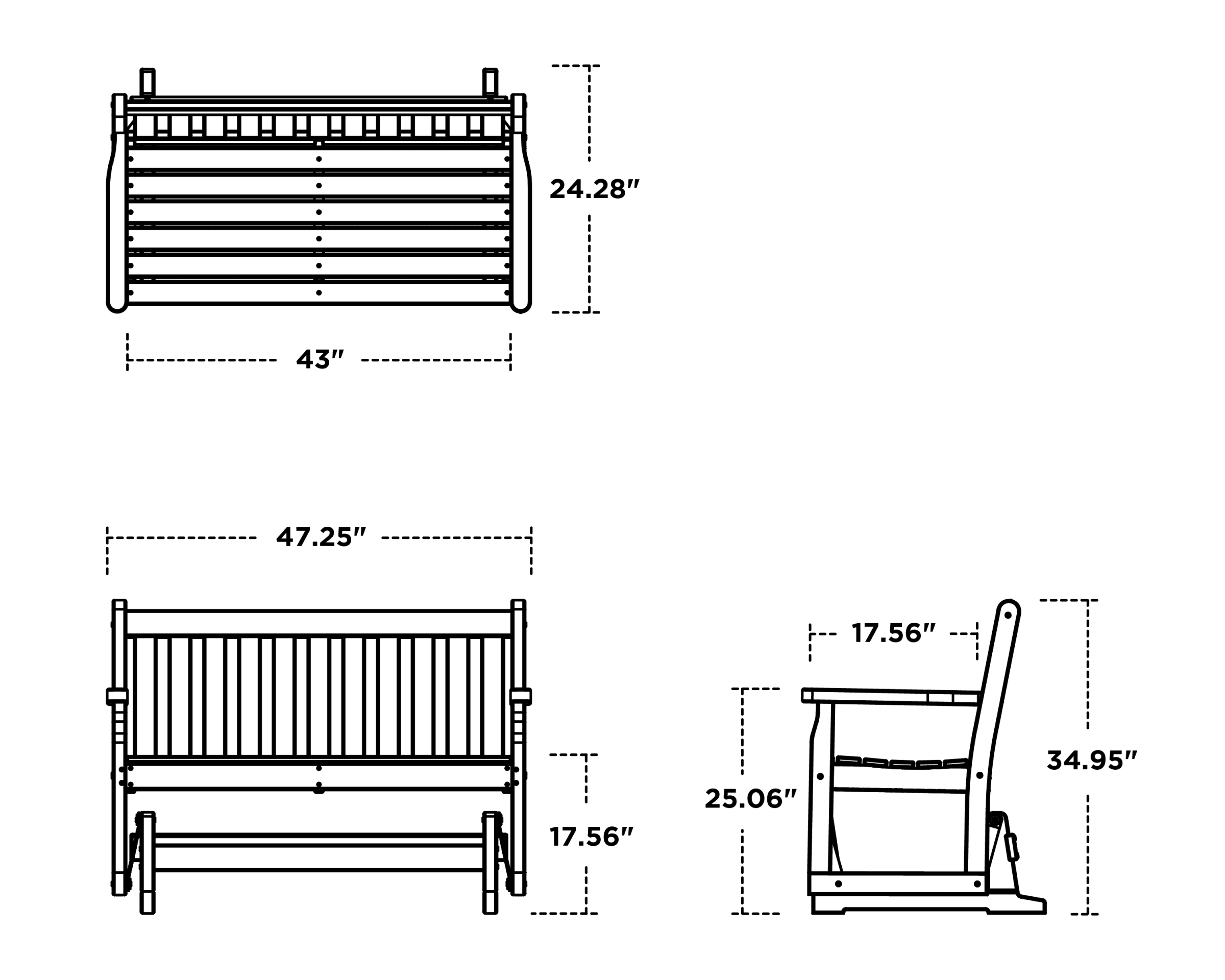 Dimensions for Traditional Garden 48" Glider