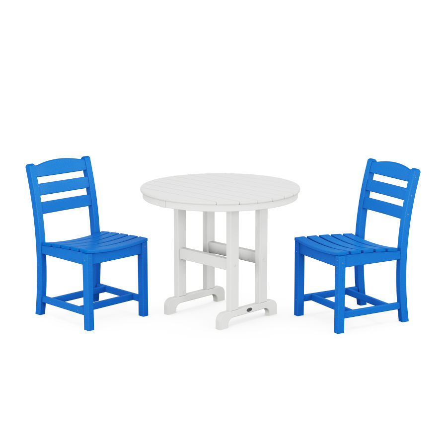 POLYWOOD La Casa Café Side Chair 3-Piece Round Dining Set in Pacific Blue