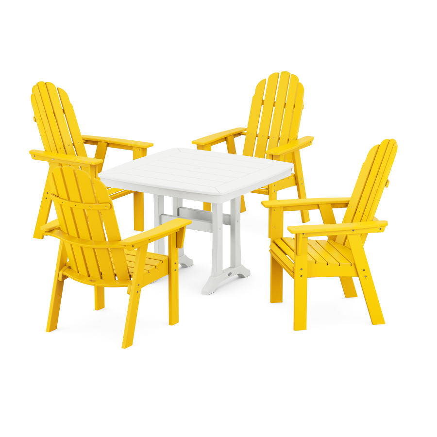POLYWOOD Vineyard Adirondack 5-Piece Dining Set with Trestle Legs in Lemon / White
