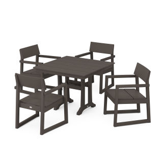 POLYWOOD EDGE 5-Piece Farmhouse Dining Set With Trestle Legs in Vintage Finish