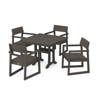 POLYWOOD EDGE 5-Piece Farmhouse Dining Set With Trestle Legs in Vintage Finish