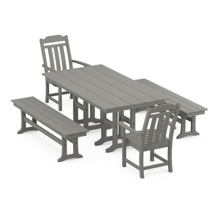 POLYWOOD Country Living 5-Piece Farmhouse Dining Set with Benches