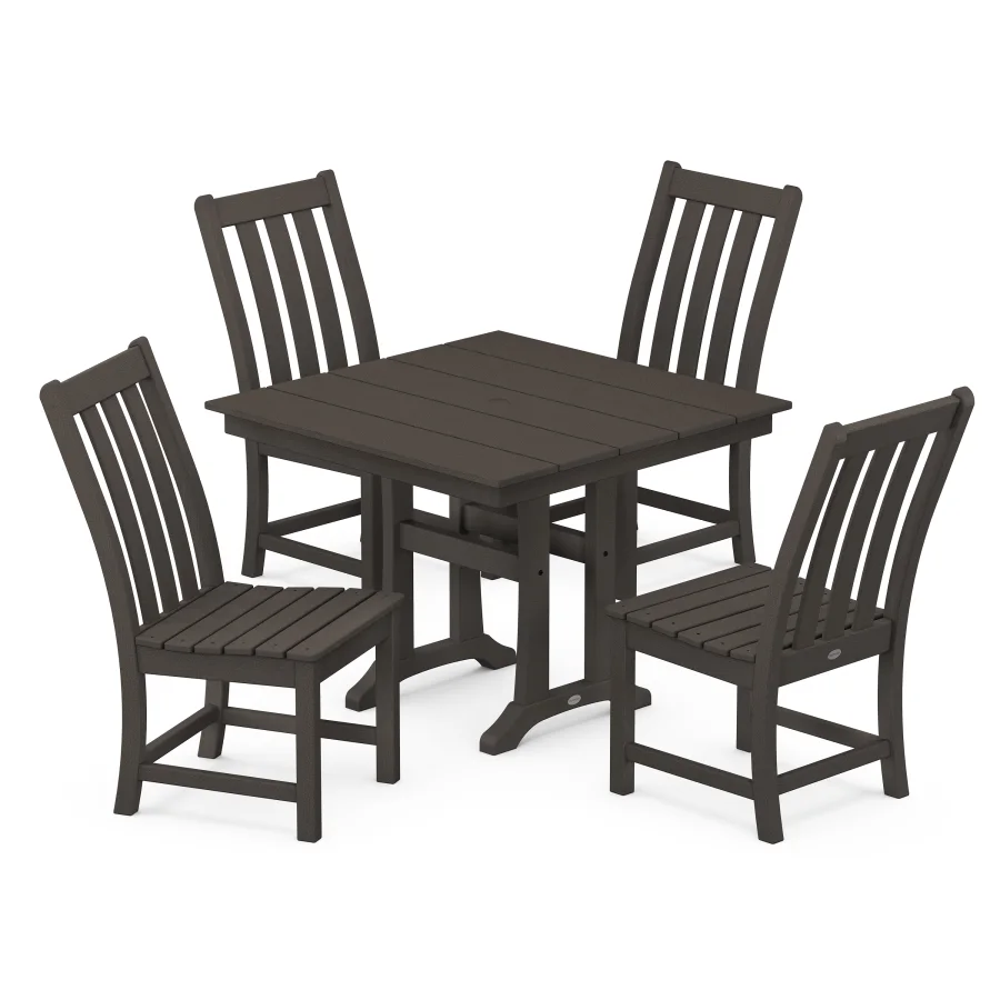 POLYWOOD Vineyard 5-Piece Farmhouse Trestle Side Chair Dining Set in Vintage Finish