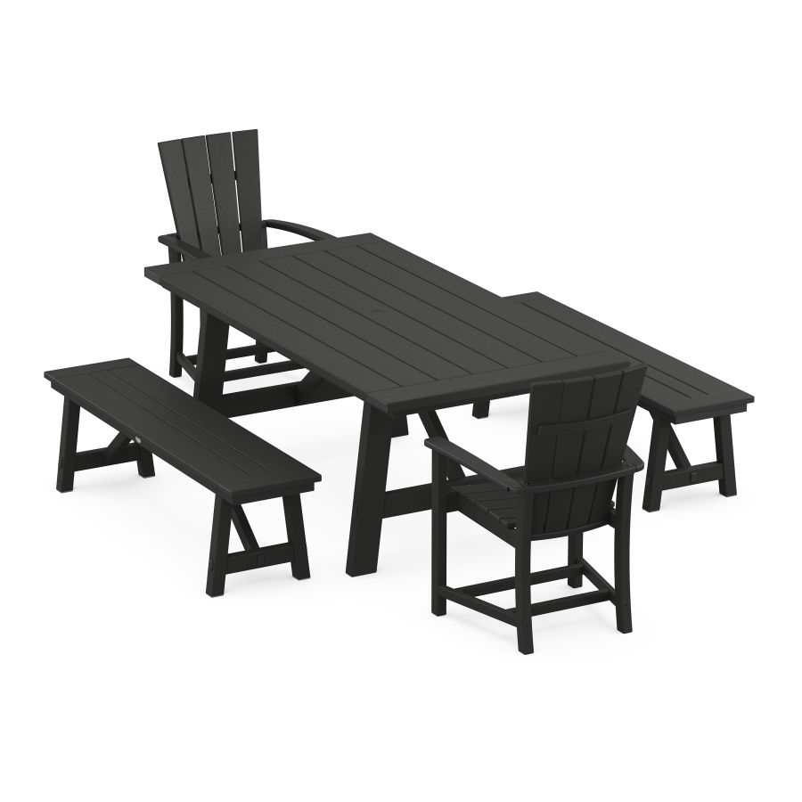 POLYWOOD Quattro 5-Piece Rustic Farmhouse Dining Set With Trestle Legs in Black