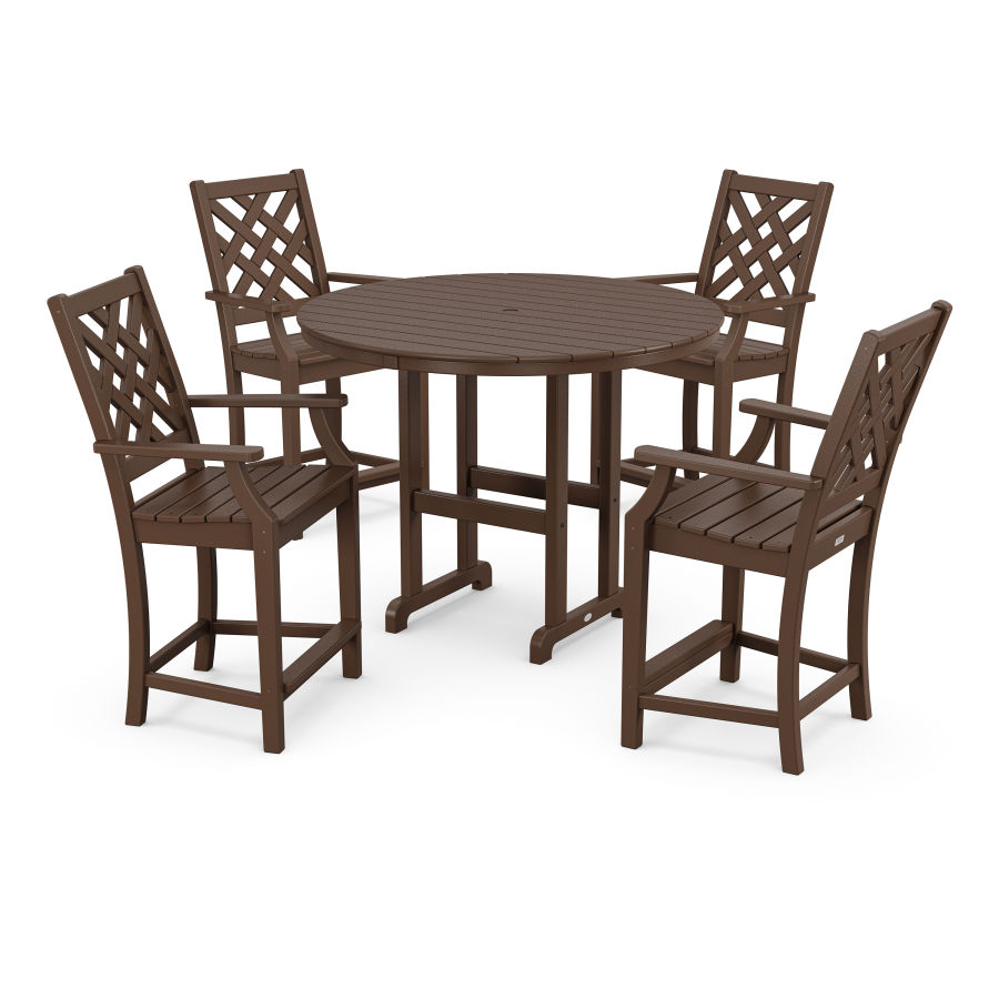 POLYWOOD Wovendale 5-Piece Round Farmhouse Counter Set in Mahogany