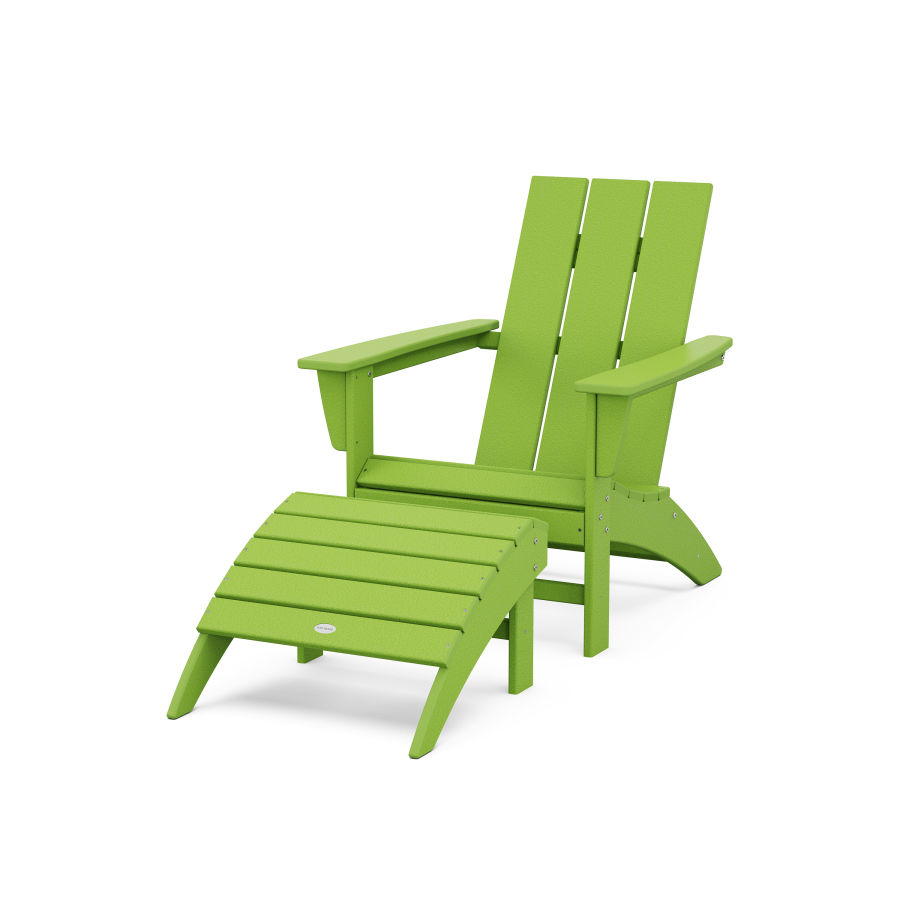 POLYWOOD Modern Adirondack Chair 2-Piece Set with Ottoman in Lime