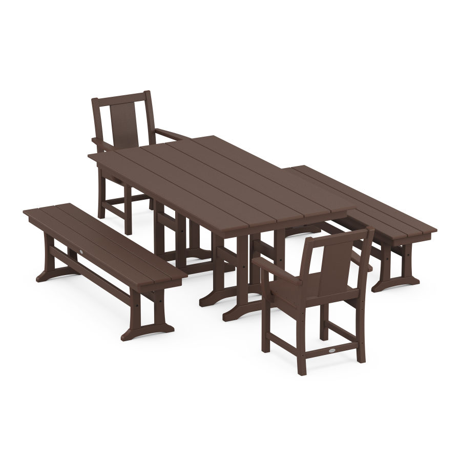 POLYWOOD Prairie 5-Piece Farmhouse Dining Set with Benches in Mahogany