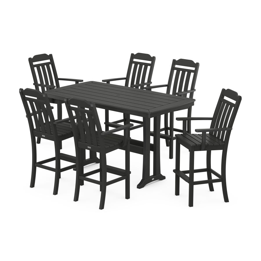 POLYWOOD Country Living Arm Chair 7-Piece Bar Set with Trestle Legs in Black