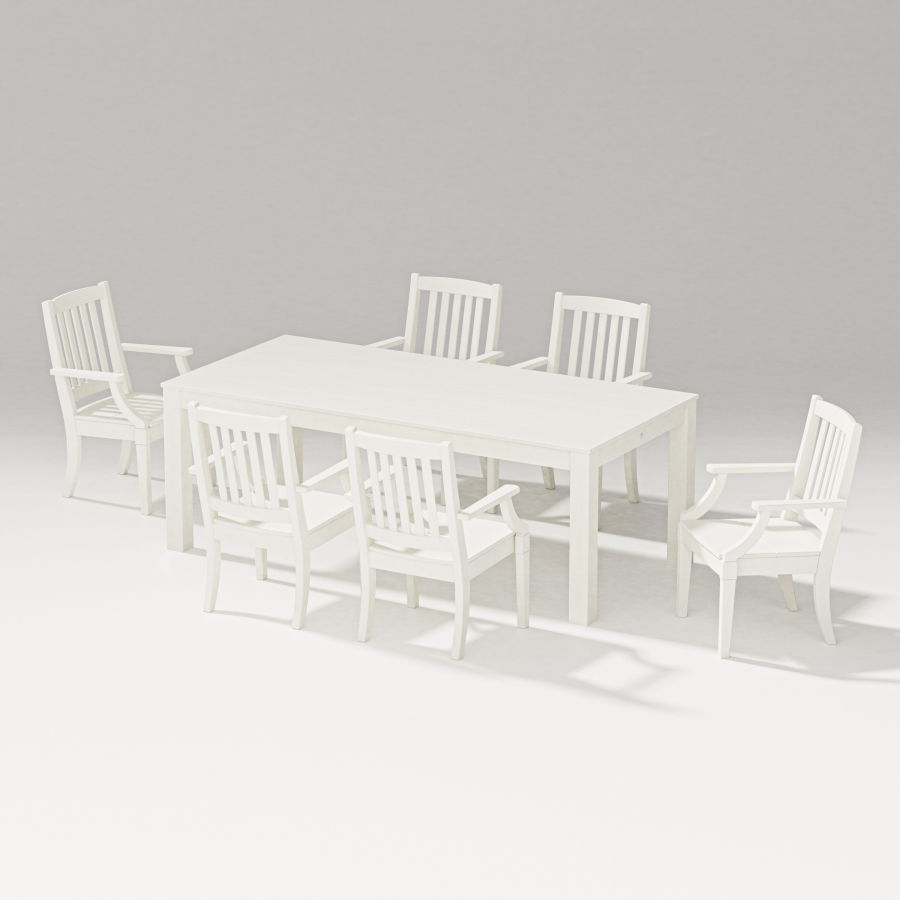 POLYWOOD Estate Arm Chair 7-Piece Parsons Table Dining Set in Vintage White