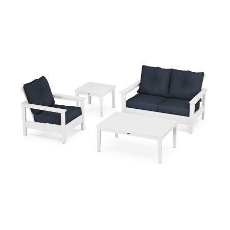 POLYWOOD Prescott 4-Piece Deep Seating Set in White / Marine Indigo