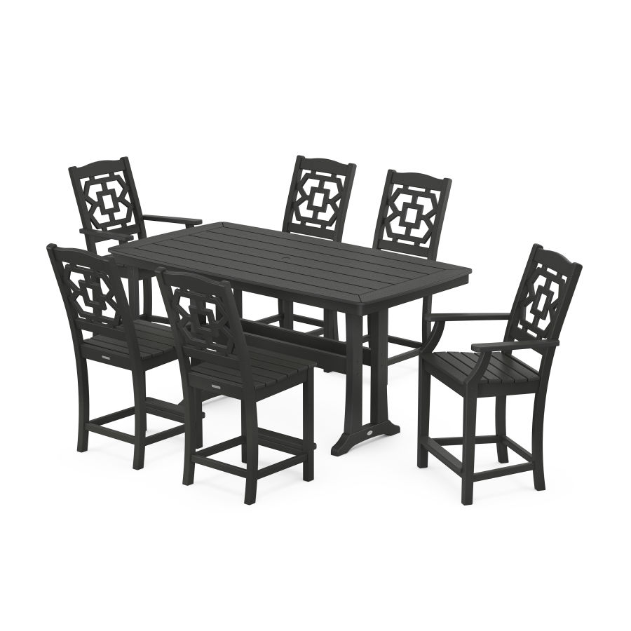 POLYWOOD Chinoiserie 7-Piece Counter Set with Trestle Legs in Black