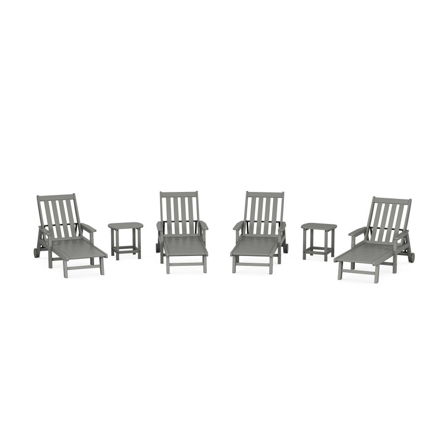 POLYWOOD Vineyard 6-Piece Chaise with Arms and Wheels Set in Slate Grey