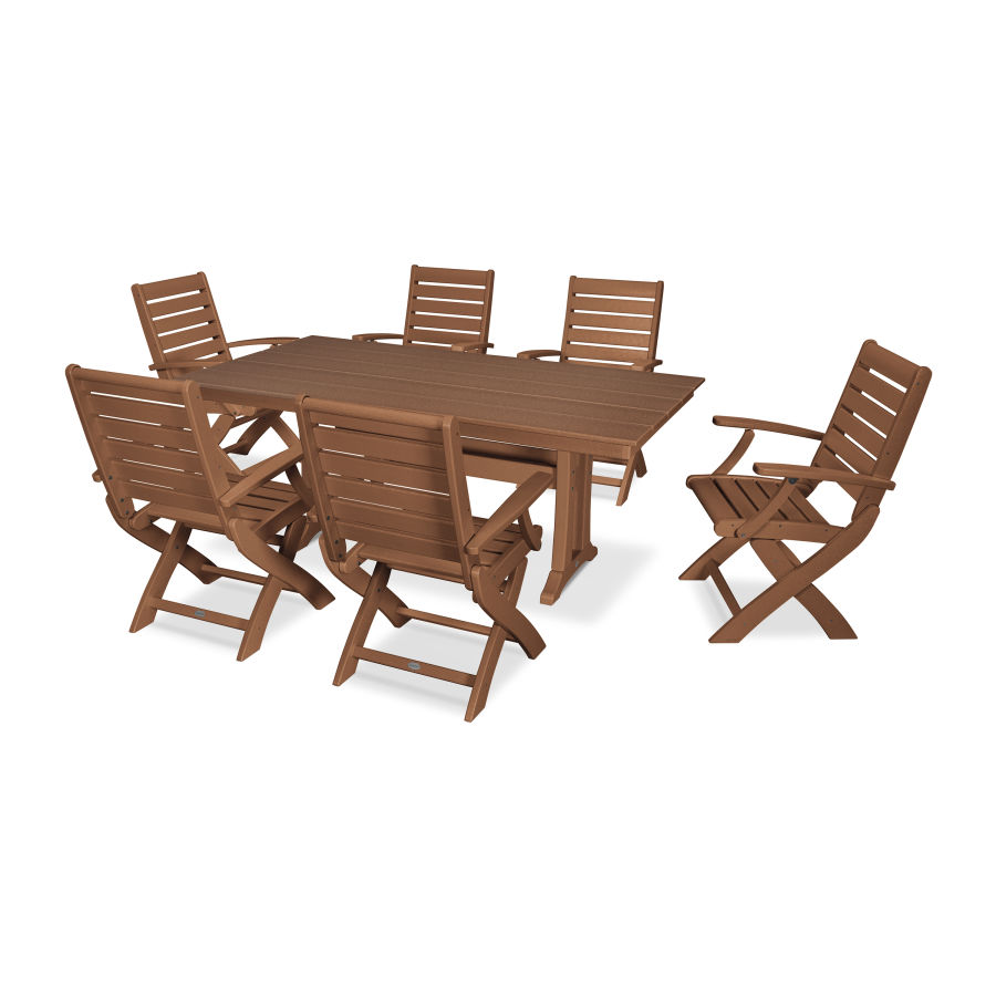 POLYWOOD Signature 7 Piece Folding Chair Dining Set in Teak