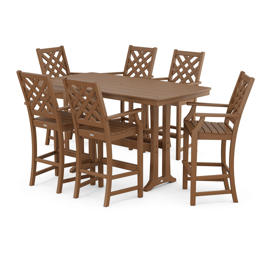 POLYWOOD Wovendale Arm Chair 7-Piece Bar Set with Trestle Legs in Teak