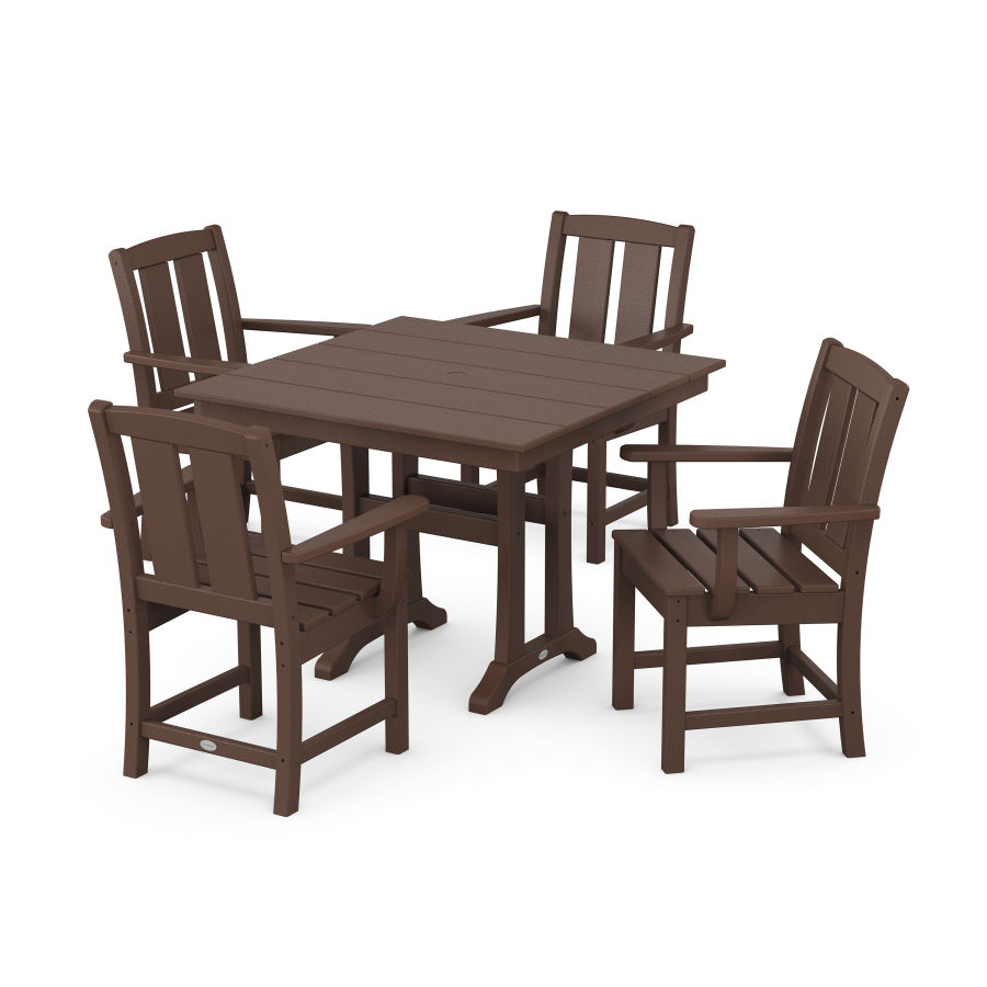 POLYWOOD Mission 5-Piece Farmhouse Dining Set with Trestle Legs in Mahogany