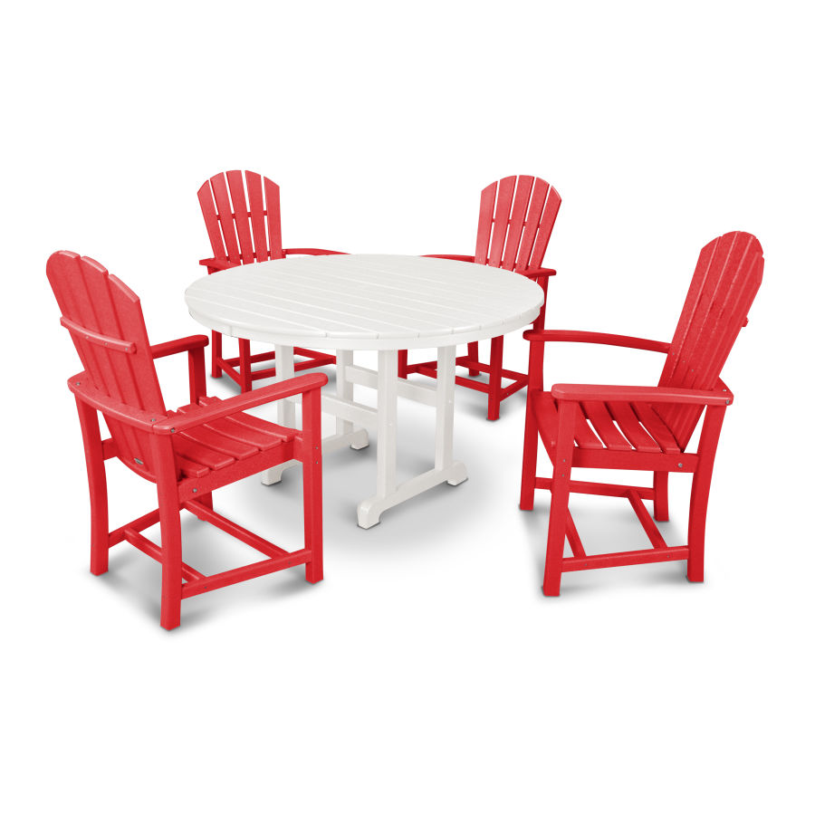 POLYWOOD Palm Coast 5-Piece Round Farmhouse Dining Set in Sunset Red / White
