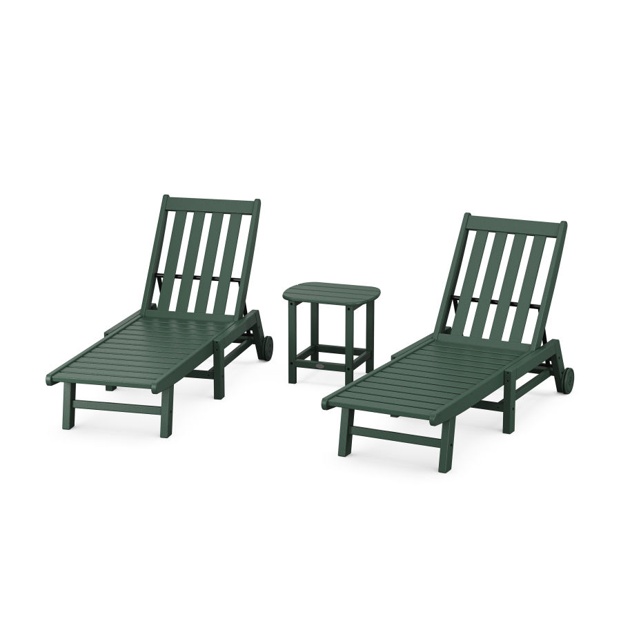 POLYWOOD Vineyard 3-Piece Chaise with Wheels Set in Green
