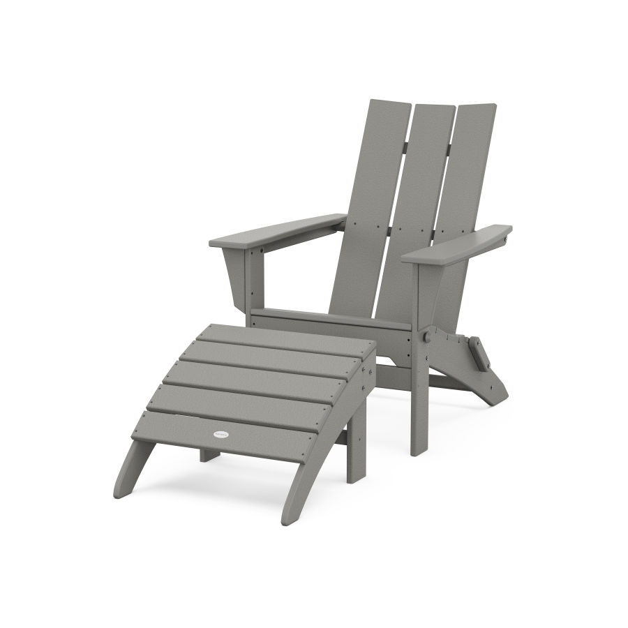 POLYWOOD Modern Folding Adirondack Chair 2-Piece Set with Ottoman