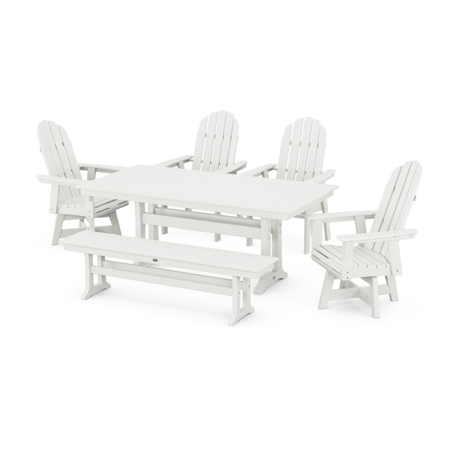 POLYWOOD Vineyard 6-Piece Farmhouse Trestle Swivel Dining Set with Bench in Vintage White