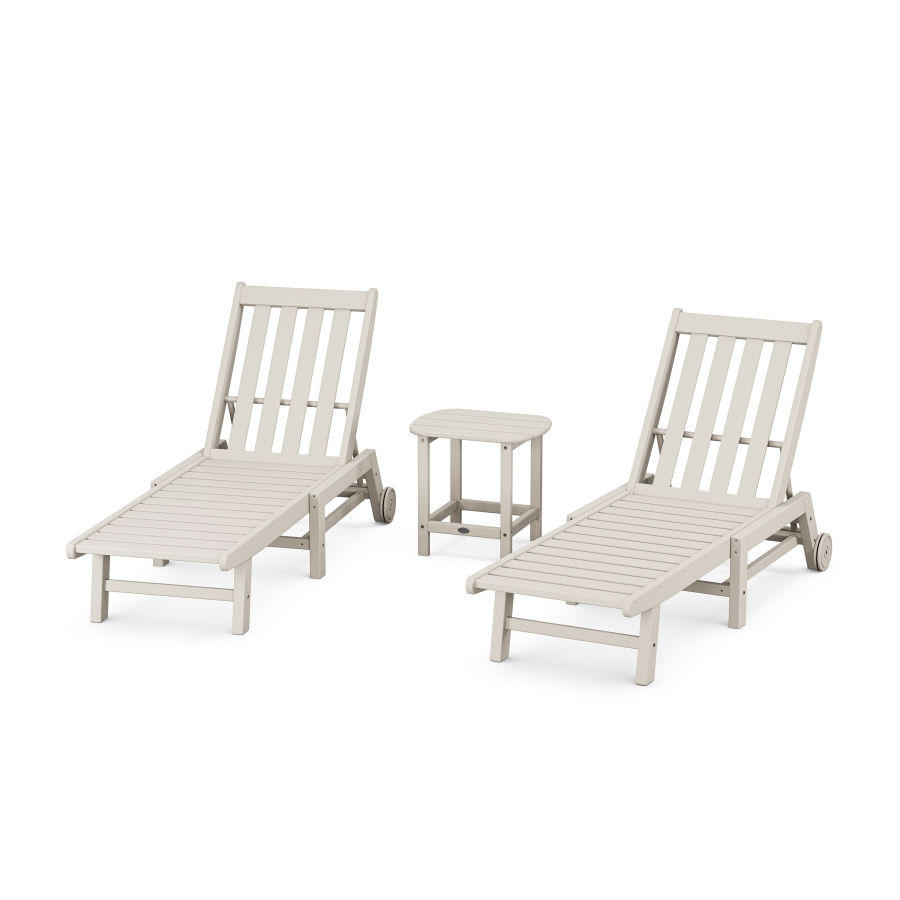 POLYWOOD Vineyard 3-Piece Chaise with Wheels Set in Sand