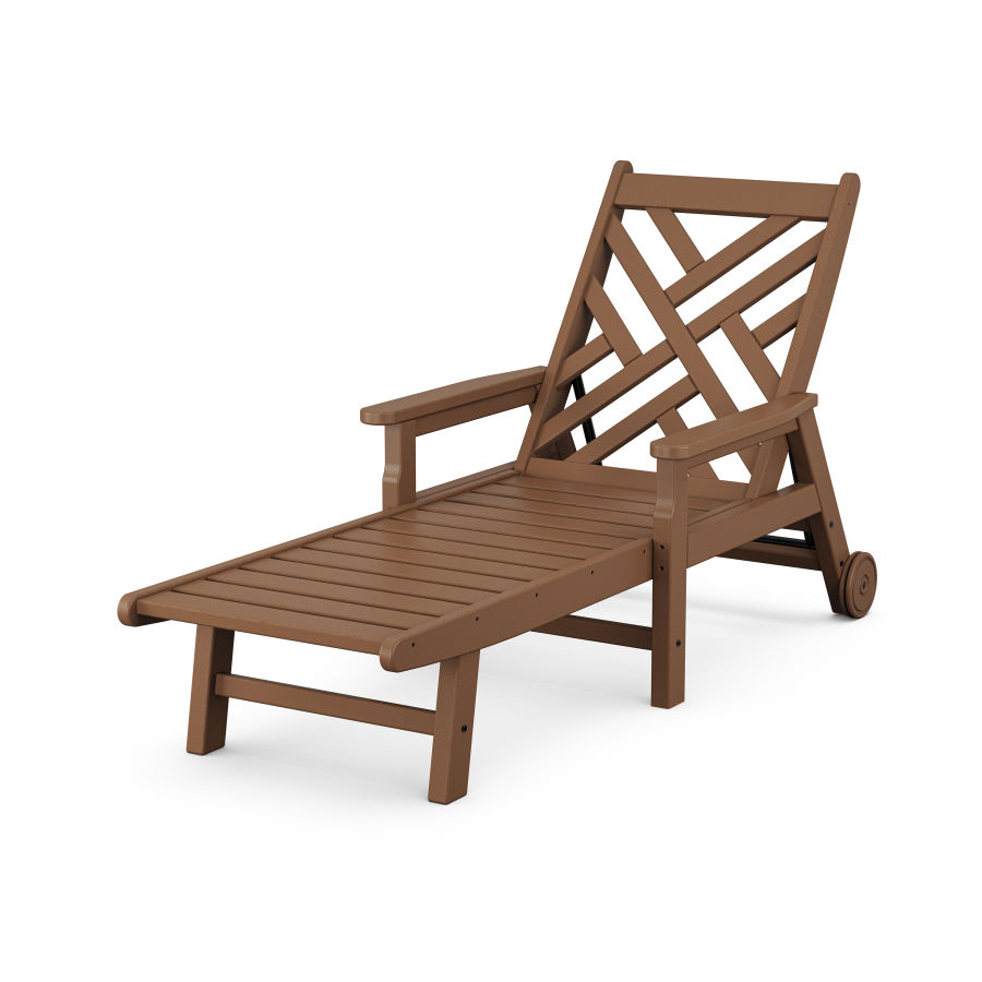 POLYWOOD Chippendale Chaise with Arms and Wheels in Teak