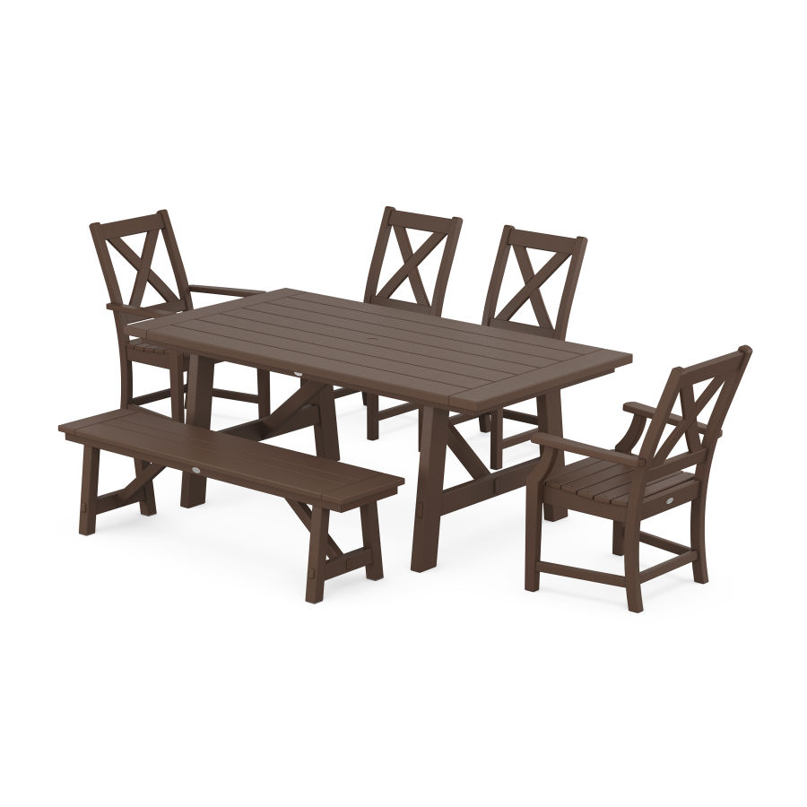 POLYWOOD Braxton 6-Piece Rustic Farmhouse Dining Set With Trestle Legs in Mahogany