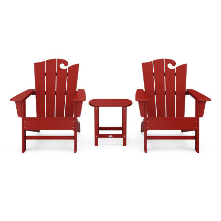 Wave 3-Piece Adirondack Set with The Ocean Chair in Crimson Red