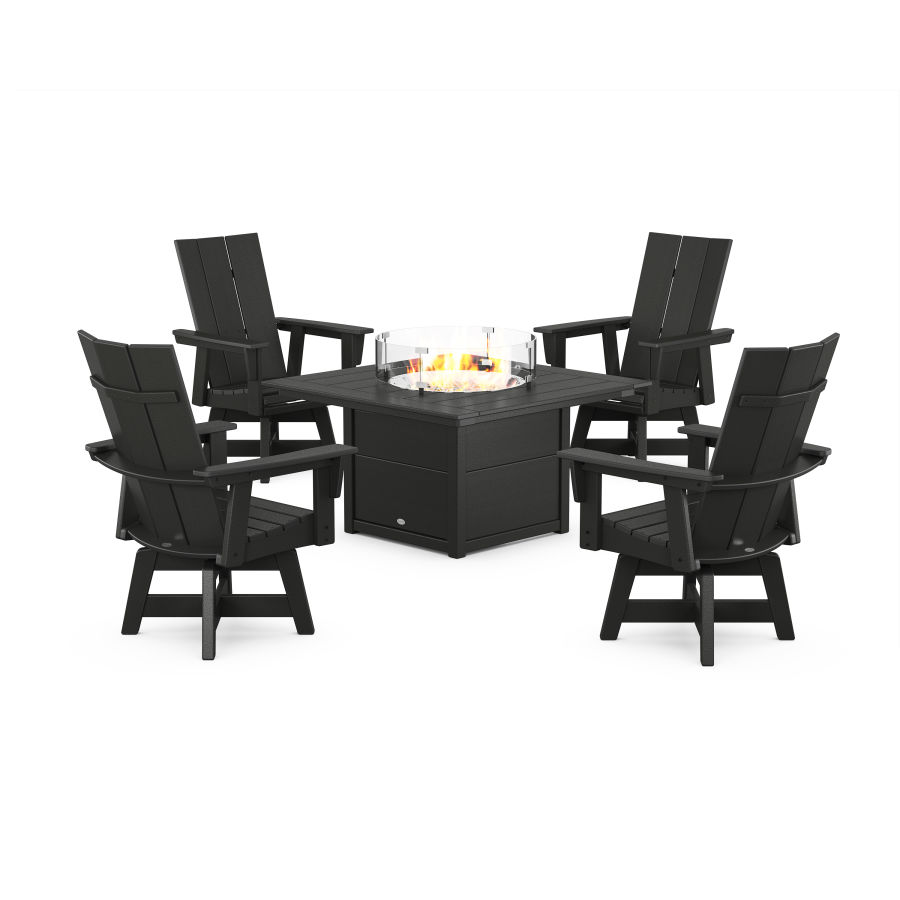 POLYWOOD Modern 4-Piece Curveback Upright Adirondack Conversation Set with Fire Pit Table in Black