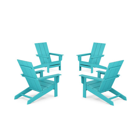 POLYWOOD 4-Piece Modern Studio Adirondack Chair Conversation Set in Aruba