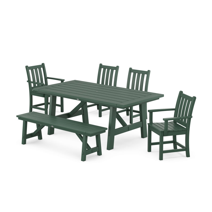 POLYWOOD Traditional Garden 6-Piece Rustic Farmhouse Dining Set With Trestle Legs in Green