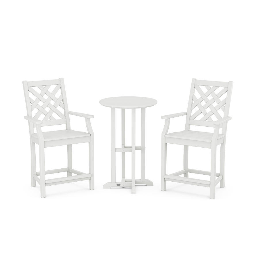 POLYWOOD Wovendale 3-Piece Farmhouse Bistro Counter Set in White