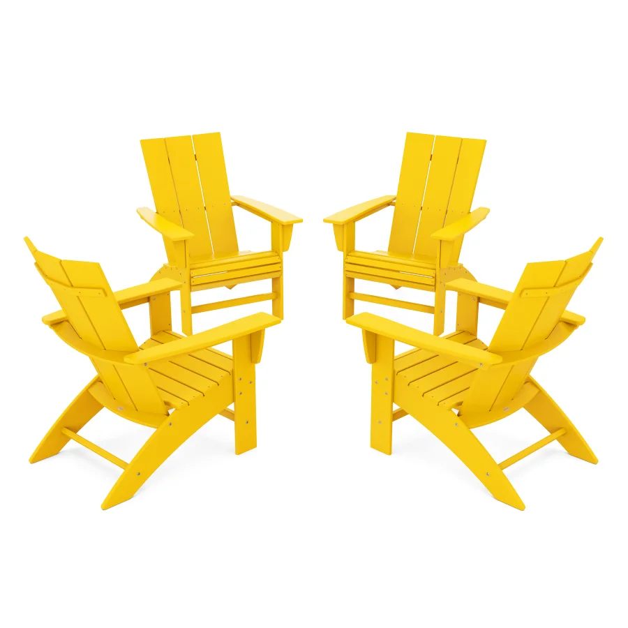 POLYWOOD 4-Piece Modern Curveback Adirondack Conversation Set in Lemon