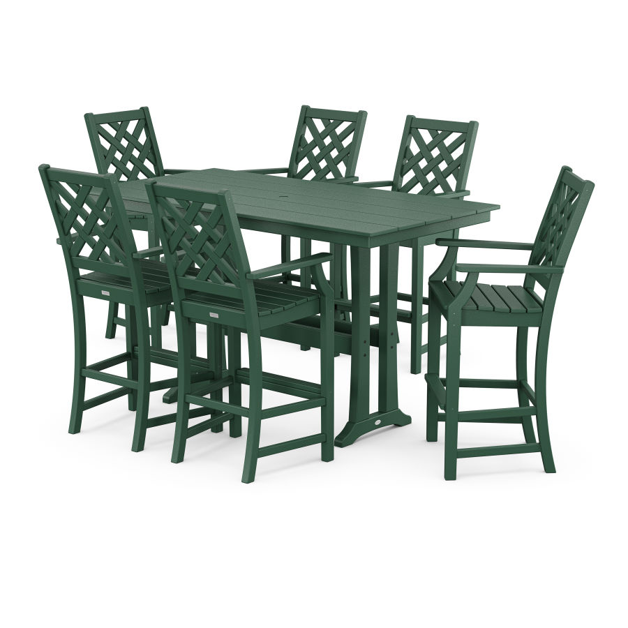 POLYWOOD Wovendale Arm Chair 7-Piece Farmhouse Bar Set with Trestle Legs in Green