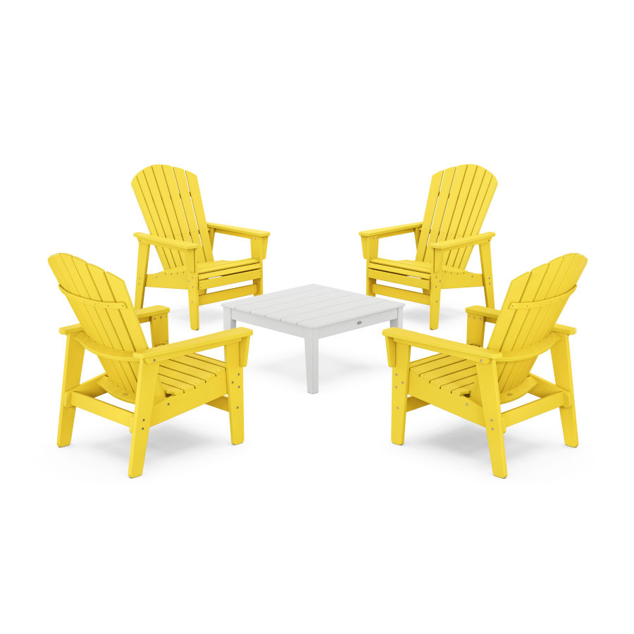 POLYWOOD 5-Piece Nautical Grand Upright Adirondack Chair Conversation Group in Lemon / White