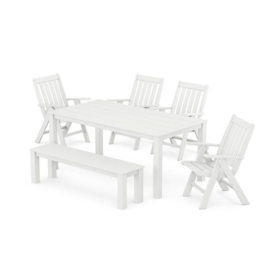 POLYWOOD Vineyard Folding Chair 6-Piece Parsons Dining Set with Bench in White