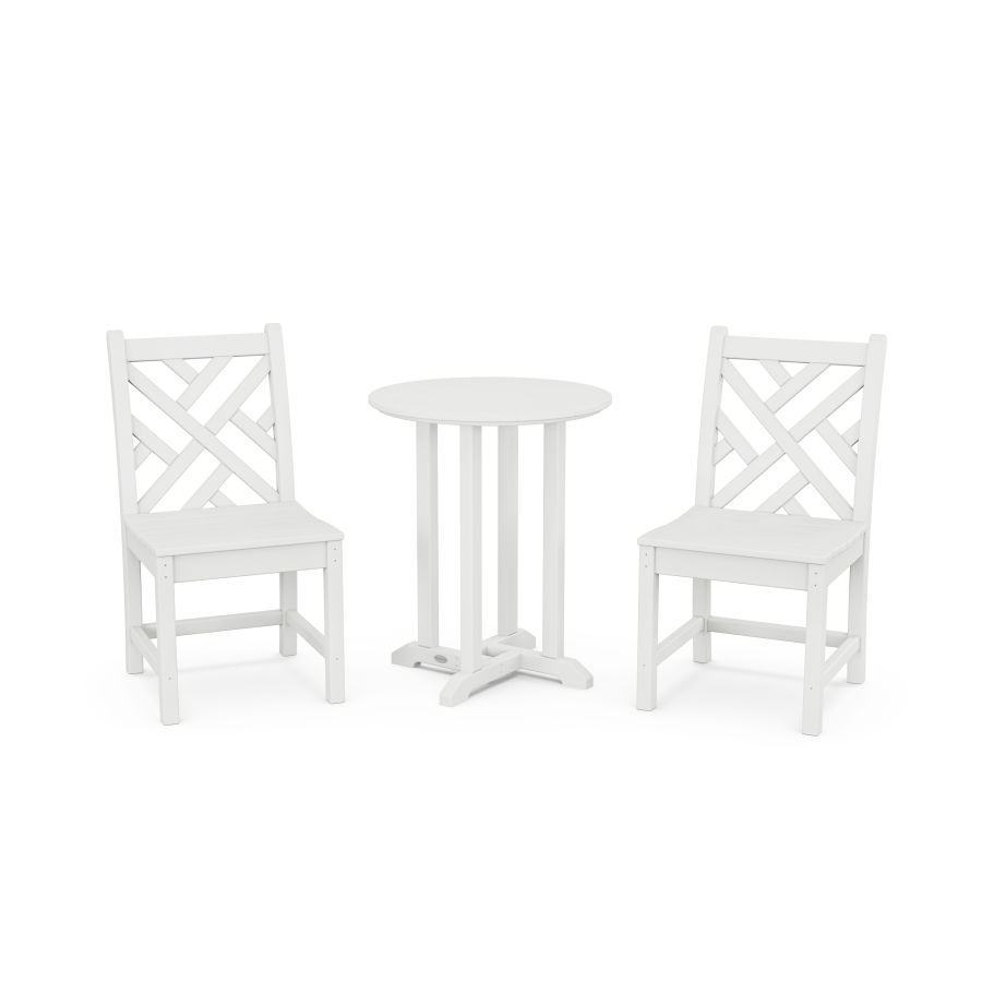 POLYWOOD Chippendale Side Chair 3-Piece Round Dining Set in White
