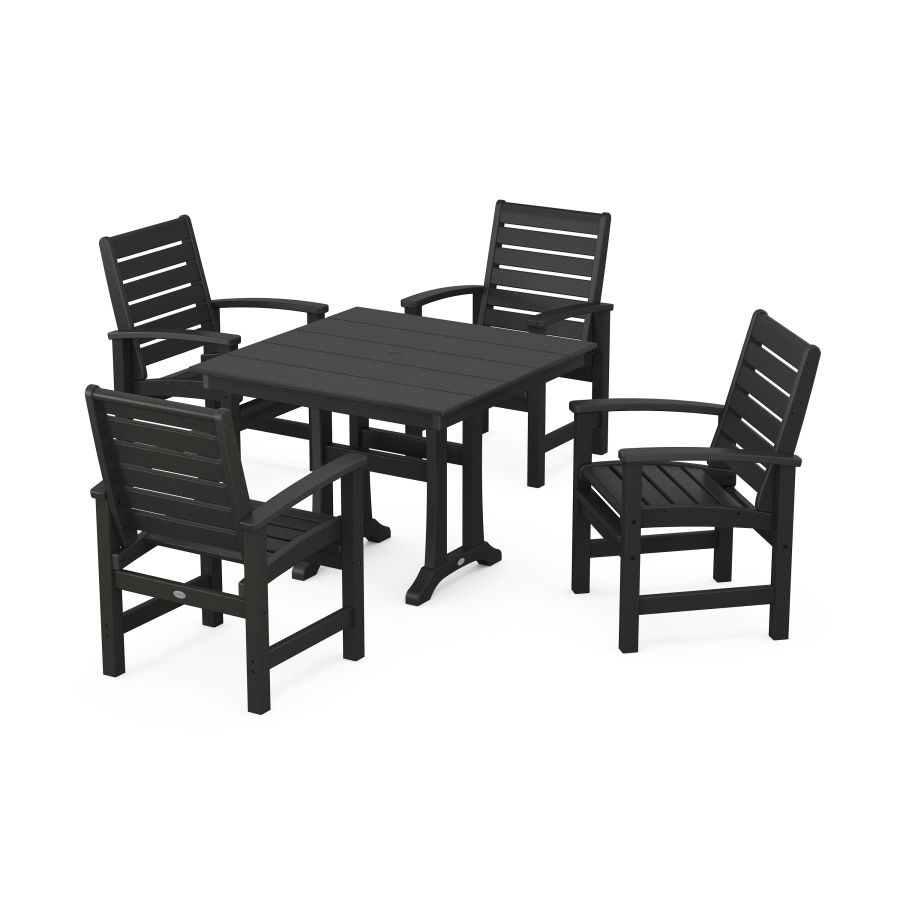 POLYWOOD Signature 5-Piece Farmhouse Dining Set With Trestle Legs in Black